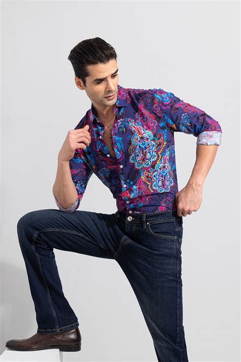 Buy Men's Scotland Paisley Purple Shirt Online | SNITCH