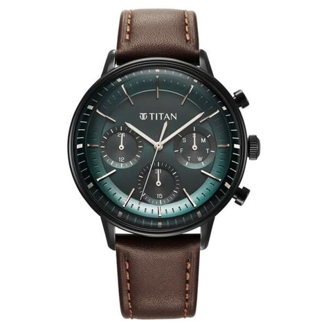 Buy Online Titan Light Leathers Quartz Multifunction Black Dial Leather ...