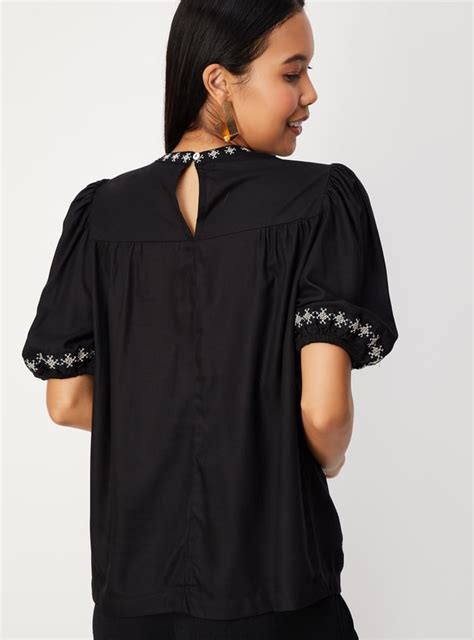 Buy Women Embroidered Puffed Sleeves Top Online at just Rs. 899.0 ...
