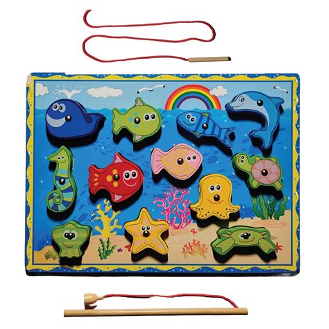 KIDS KINDLY Wooden Magnetic Fishing Game for Kids | Thread Lacing ...