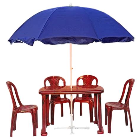 RAINPOPSON Garden Umbrella with Table Set - 8ft Round Blue Umbrella ...