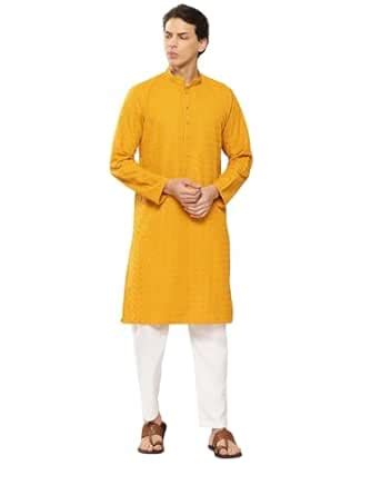 Buy See Designs Men's Long Sleeve Side Slit Mustard Embroidered ...