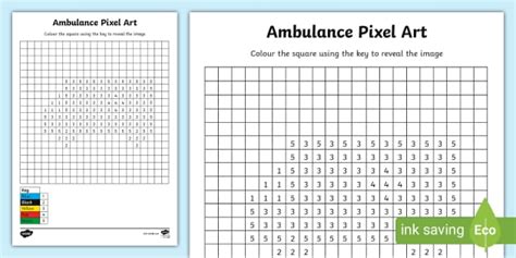 Pixel Ambulance Colour by Number Activity | Pixels - Twinkl