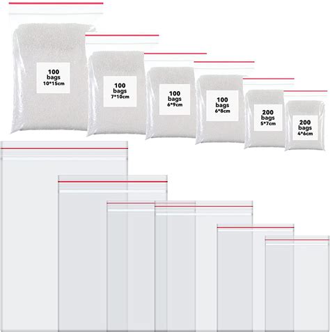 800pc Zip Ziploc Plastic Storage Bags, Assorted Sizes, Resealable Mini Bags for Jewelry, Food ...