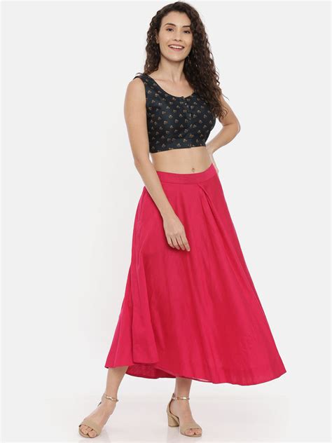 Pink Silk Cotton Pleated Skirt - ASSK006 – Asmi Shop