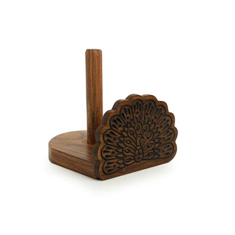 'The Dancing Peacock' Hand Carved Toilet Roll Holder in Sheesham Wood ...