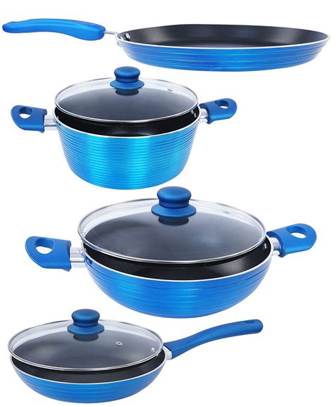 Buy Nirlon Non-Stick Aluminium Cookware Set, 4-Pieces, Blue (Forged ...