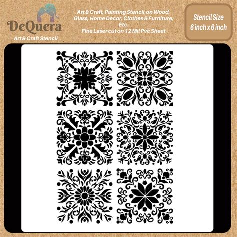 DeQuera Modern Tile Stencils for Flooring - Square Tiles- Decorative ...