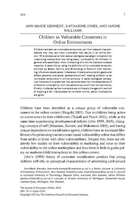 Kennedy et al Children as Vulnerable Consumers in Online Environments ...