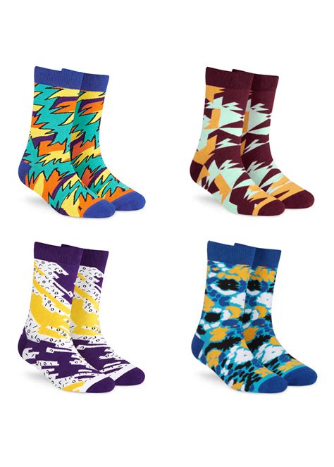 Get Set of 4 Digital Pattern Woven Crew Socks at ₹ 649 | LBB Shop