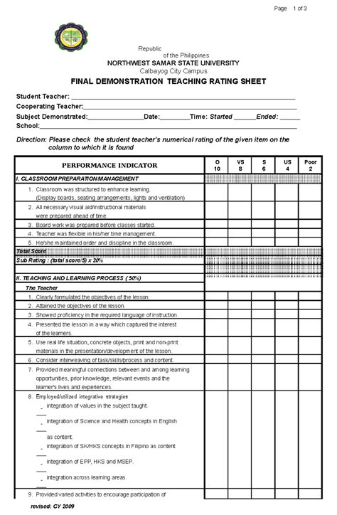 Rating sheet final demo teaching - Page 1 of 3 revised: CY 2009 ...