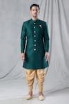 Buy Green , Chanderi Solid Button Down Sherwani And Dhoti Pant Set For ...