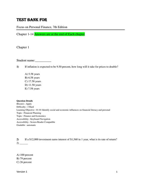 SOLUTION: Test bank for focus on personal finance 7th edition by jack r ...