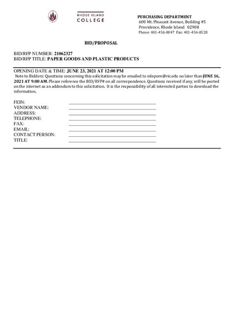Fillable Online purchasing ri Rhode Island College Purchasing Office ...