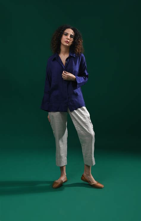 Blue Mulberry Shirt by Hiranya | Silk Shirt for Women - Hiranya