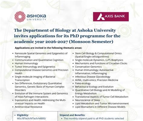 Ashoka University PhD Admissions 2026 in Biology