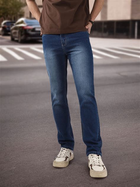 Men's Blue Straight Fit Washed Jeans Stretchable – Urbano Fashion