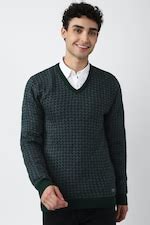 Buy Men Navy Print V Neck Sweater Online - 734401 | Peter England