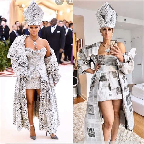 A woman creates Rihanna's iconic Met Gala look with newspapers at home ...