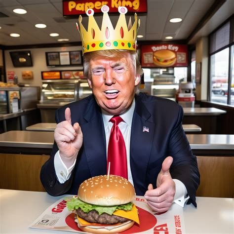 real photo of donald trump wearing a bk paper crown on his head he is ...