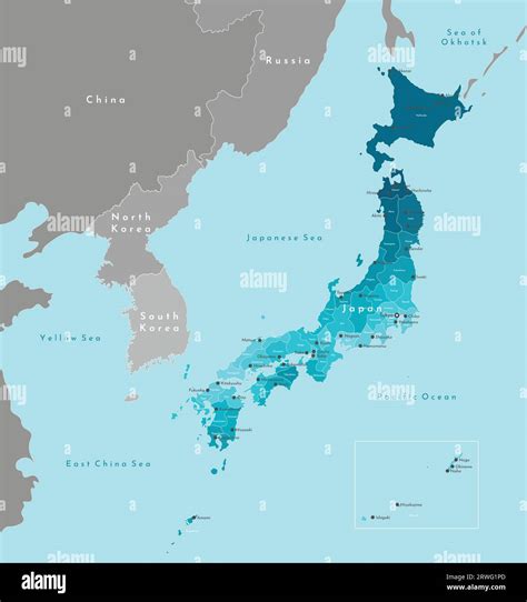 Vector modern illustration. Simplified geographical map of Japan and ...