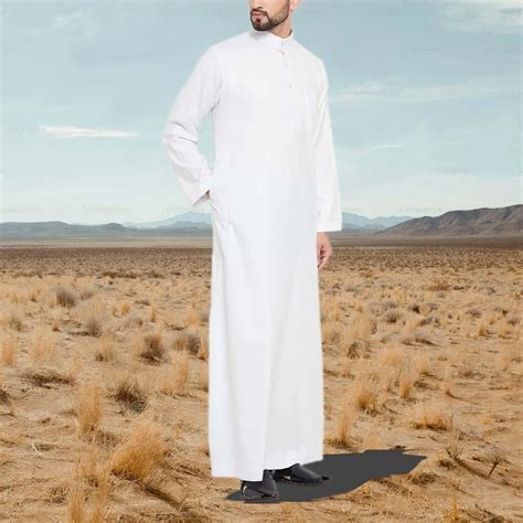 White Men Emirati Thobes Arabic Jubbah Thobe Contrast Galabiyya Islami ...