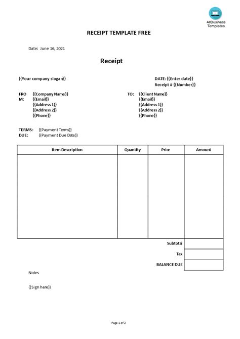 Image result for Receipt Template