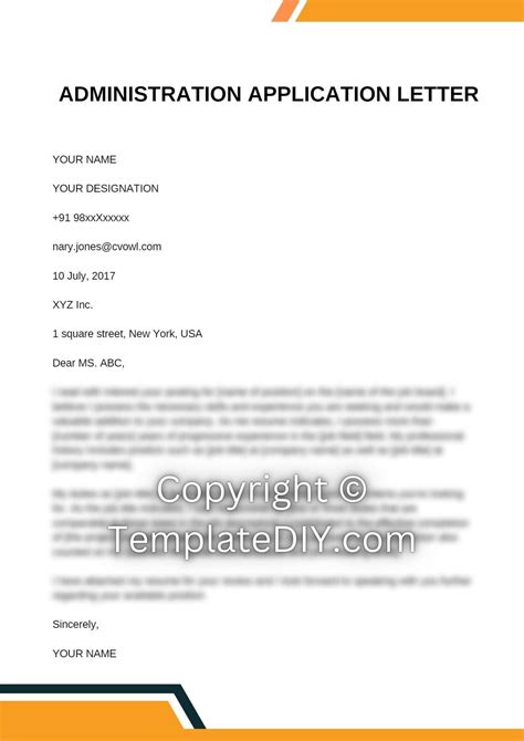 Administration Application Letter Sample with Examples