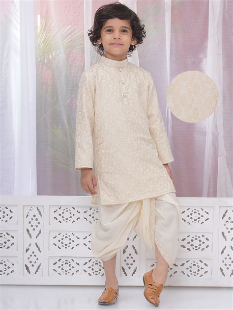 Boys Cotton Full Sleeves Kurta and Dhoti with Ambi Zari Embroidery - C ...