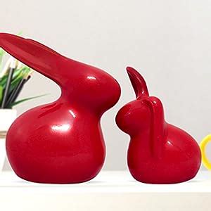 LIFEHAXTORE® Home Décor Ceramic Rabbit Figurines (Set of 2, Red Color ...