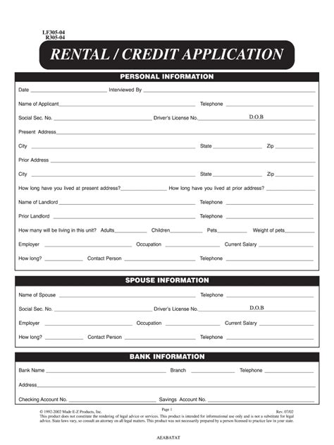 Rental Credit Application Form - Blank Fillable Template | Fill Out ...