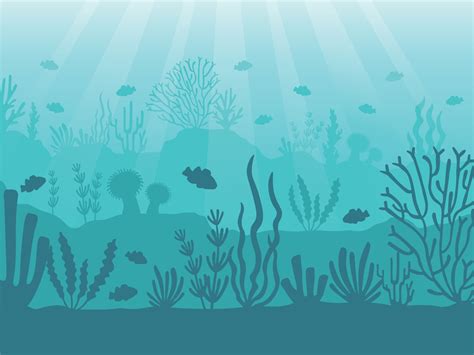 Underwater seascape. Ocean coral reef, deep sea bottom and swimming ...