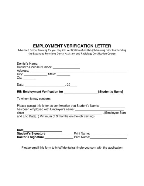 Printable Blank Employment Verification Letter