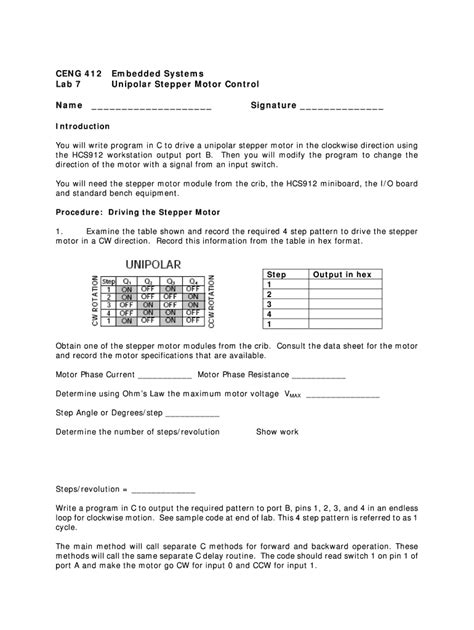 Fillable Online CENG 412 Embedded Systems Lab 7 Unipolar Stepper Motor ...