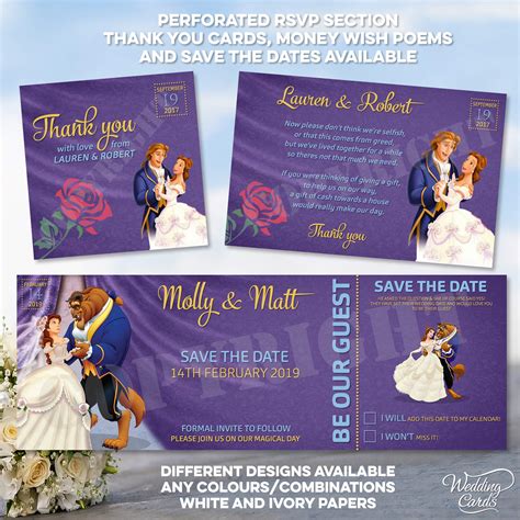 Personalised Beauty and The Beast Disney Themed Wedding Birthday Card ...