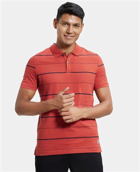 Buy Super Combed Cotton Rich Striped Half Sleeve Polo T-Shirt ...