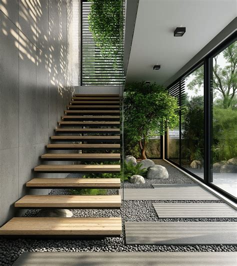 Modern Staircase Design Integrating Nature