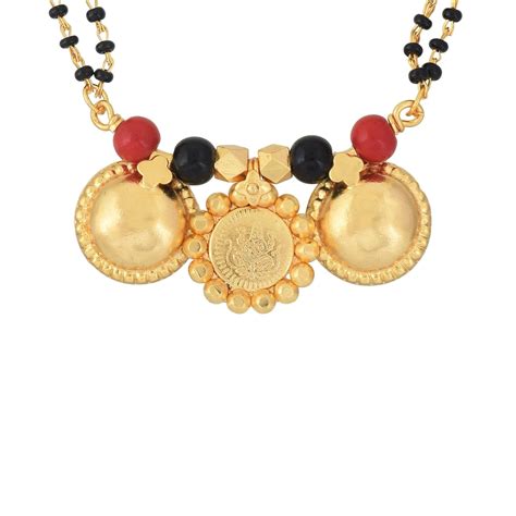 Memoir Gold plated Lakshmi 3 Coin, Ruby and Black Bead studded, Laxmi ...