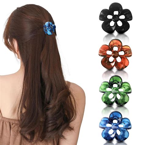 Sanas Flower Shape Hair Clasp (4Pcs) Butterfly Design Claw Clip Acrylic ...