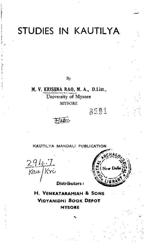 M.V. Krishna Rao-Studies in Kautilya - BA Honours Political Science ...