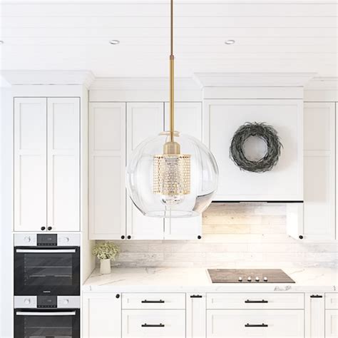 Aiwen Gold Modern/Contemporary Clear Glass Globe Medium Hanging Pendant ...