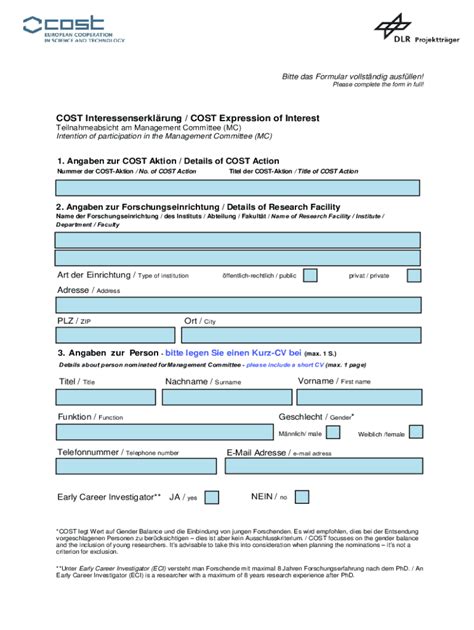 COST Expression of Interest Form - Blank Fillable Template | Fill Out ...