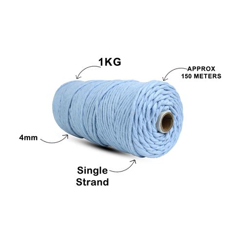 4mm Single Strand | Ice Blue | 150 Metres | 1kg Spool | Cotton |No 32 ...