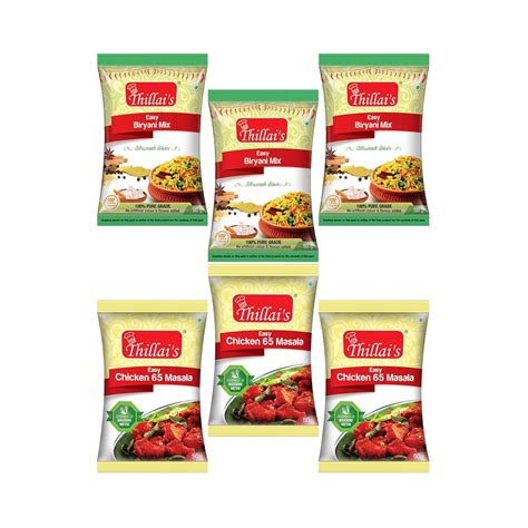 Thillai's Easy Biriyani Masala Mix & Easy Chicken 65 Combo- 50g (Each ...
