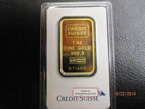 1 Oz Credit Suisse Gold Bar. 9999 Fine (in Assay)
