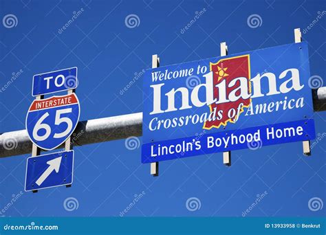 Welcome To Indiana Road Sign Against Blue Sky. Stock Photo - Image of ...