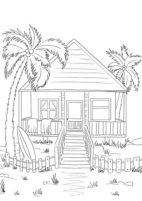 Coloring Beach House Pages Printable Drawing Sketch Coloring Page