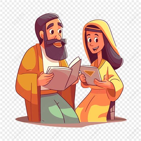 Bible Study Clipart Character Of Jesus And Mary Reading Book With Funny ...