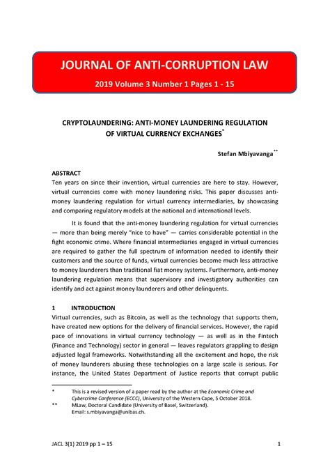 Cryptolaundering: anti-money laundering regulation of virtual currency ...
