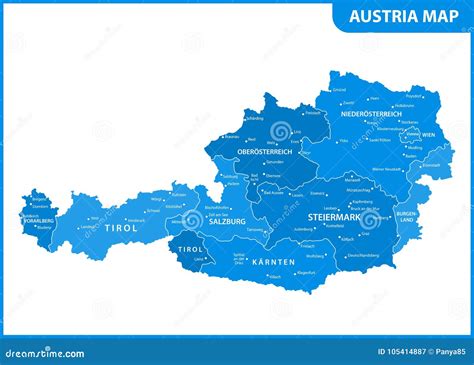 The Detailed Map of the Austria with Regions or States and Cities, Capital Stock Vector ...